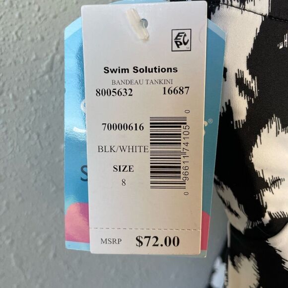NWT Swim Solutions Black and White Bandeau Tankini Size 8 - Picture 5 of 5